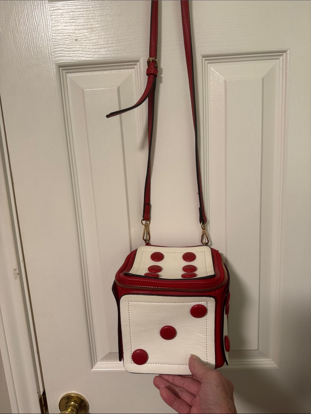 White & Red Dice-Inspired Crossbody Bag